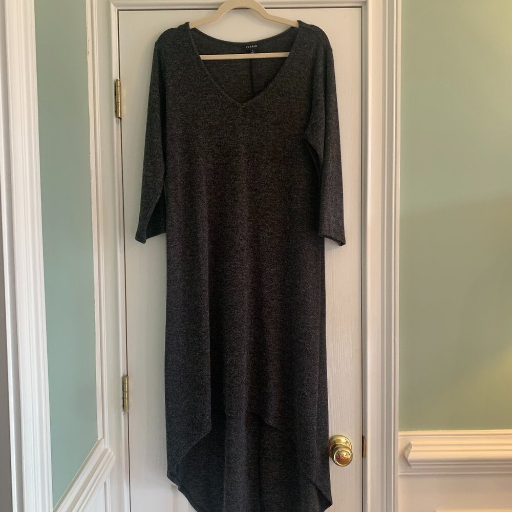 Torrid Size 1 Charcoal Gray Heather V Neck High Low Sweater Dress